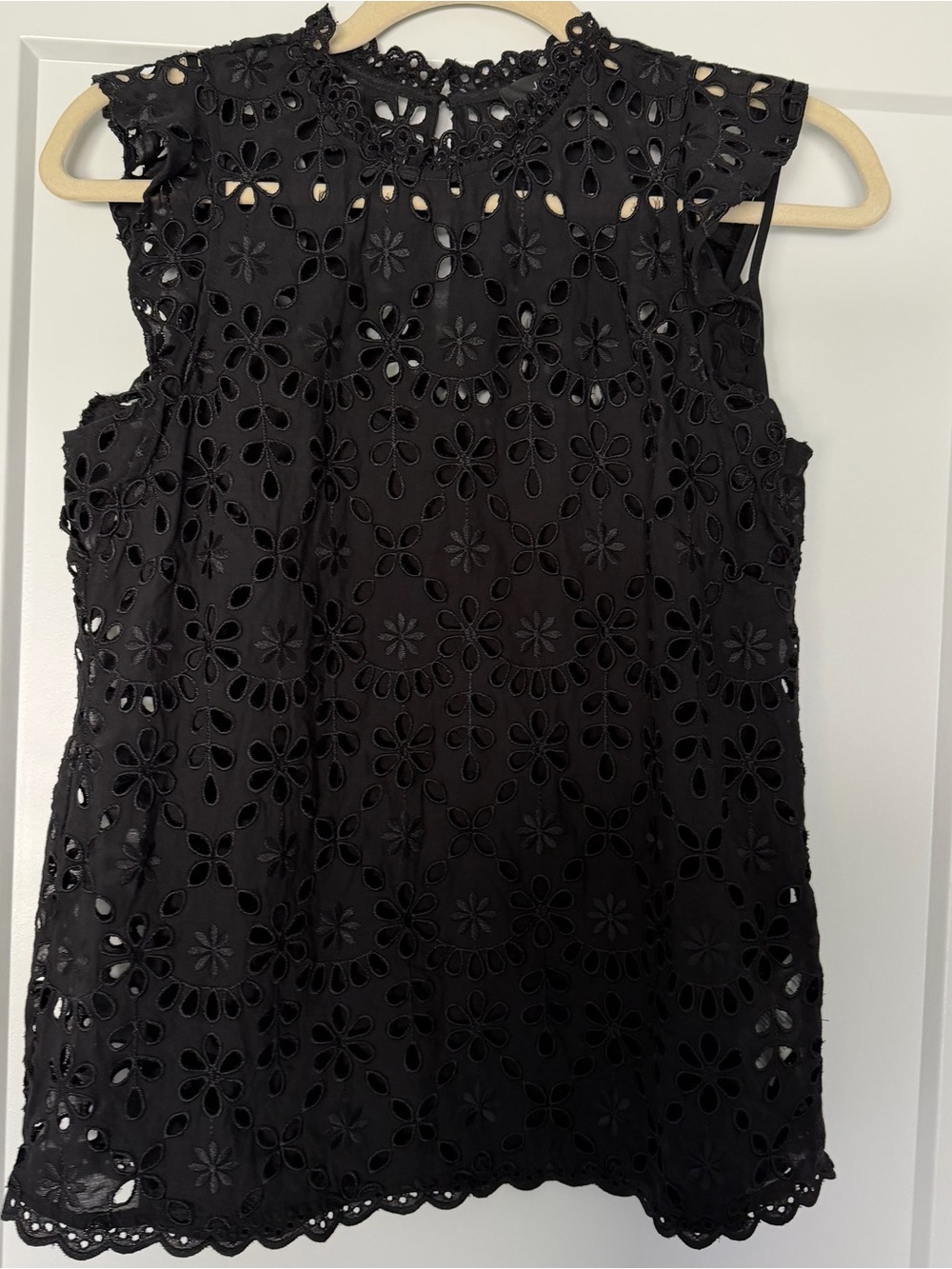 J. Crew Black Floral Eyelet Sleeveless Blouse
